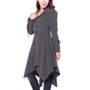 Asymmetrical Belted Pixie Hem Trench Coat M
